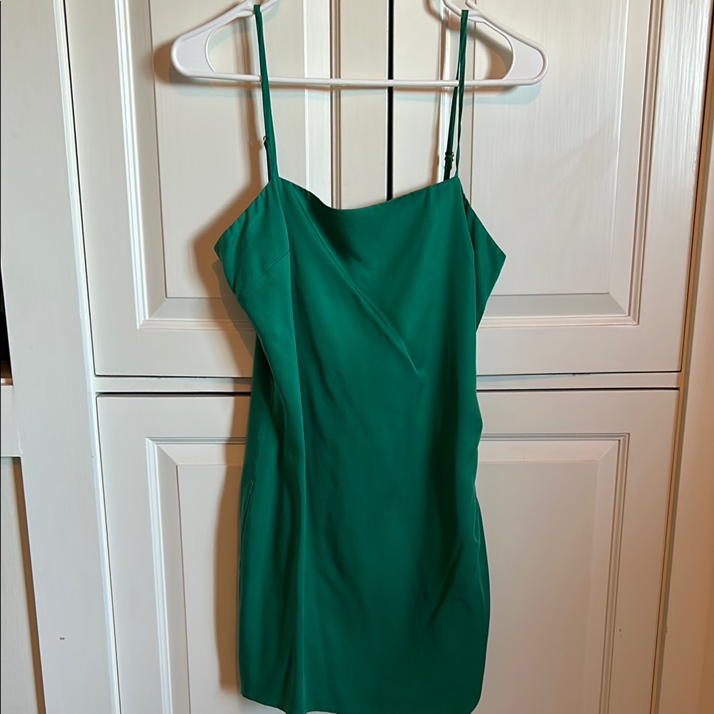 Elegant Kelly Green Mini Dress With Side Button Detail
